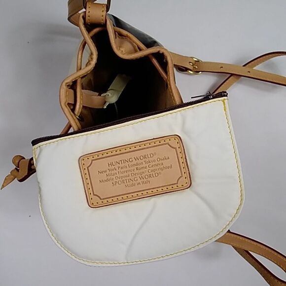 Vintage Authentic Hunting World Nylon W/ Leather Crossbody Bag Black White Tan - Picture 13 of 16